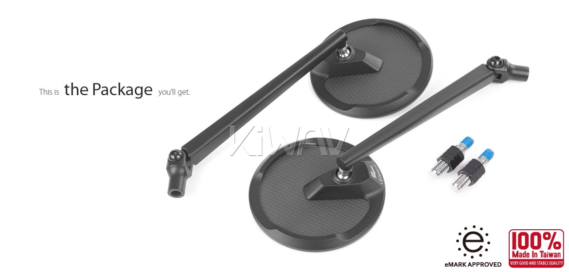 True carbon fiber KiWAV motorcycle mirrors Mamba Round black compatible for most BMW
