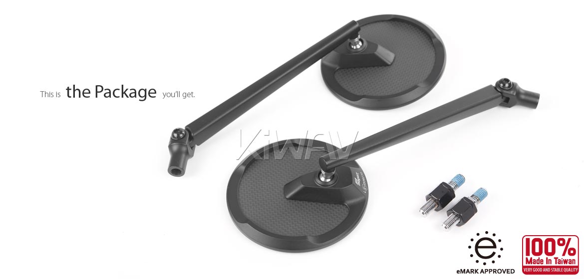 True carbon fiber KiWAV motorcycle mirrors Mamba Round black compatible for Harley Davidson Street 500/ 750