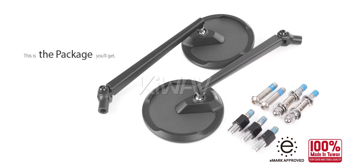 True carbon fiber KiWAV motorcycle mirrors Mamba Round black universal fit for 10mm mirror thread and Harley Davidson
