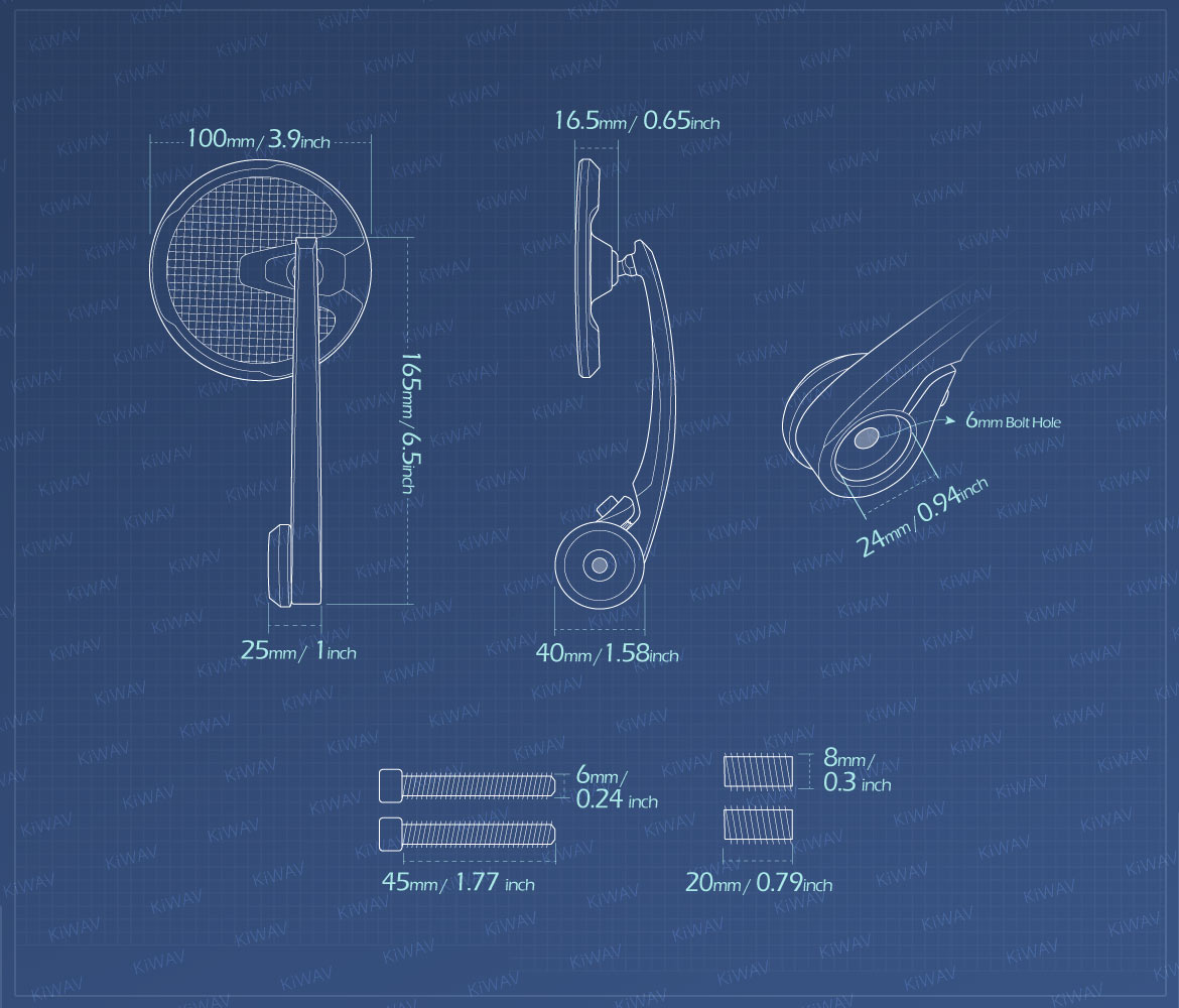 Measurement of KiWAV bar end mirrors Mamba Round carbon compatible with BMW M8 threaded handlebar
