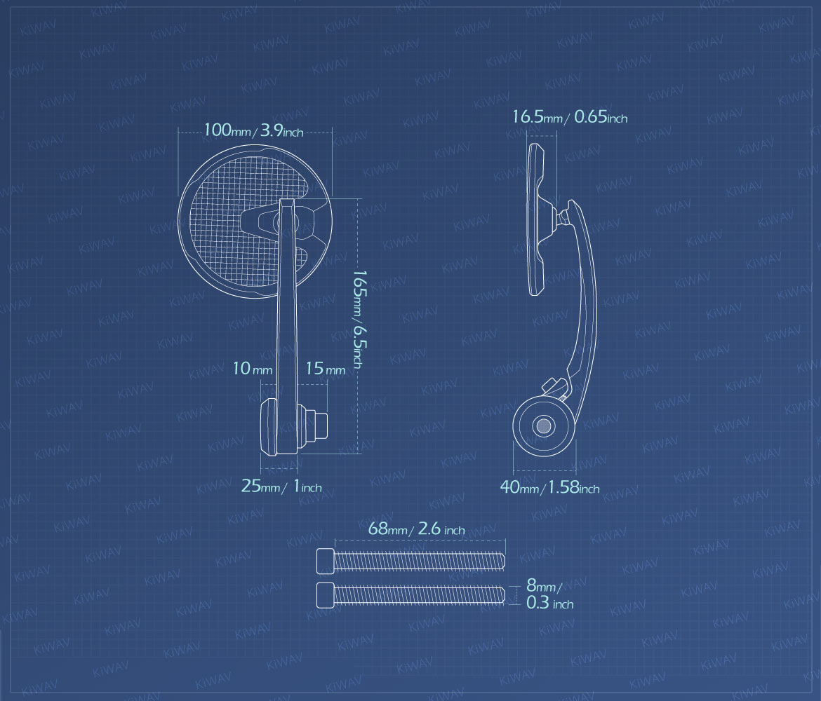 Measurement of KiWAV bar end mirrors Mamba Round carbon compatible for Indian Scout Bobber motorcycles