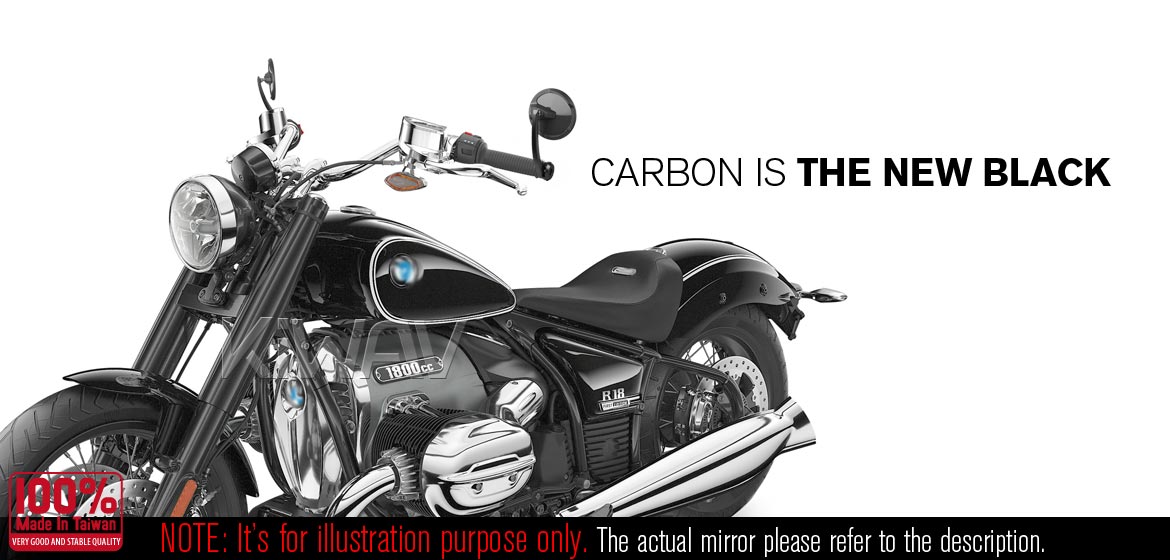 KiWAV bar end mirrors Mamba Round glossy carbon fiber compatible for BMW motorcycles