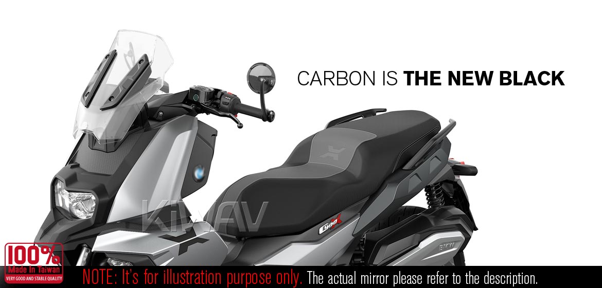 KiWAV bar end mirrors Mamba Round glossy carbon fiber compatible with BMW M8 threaded handlebar