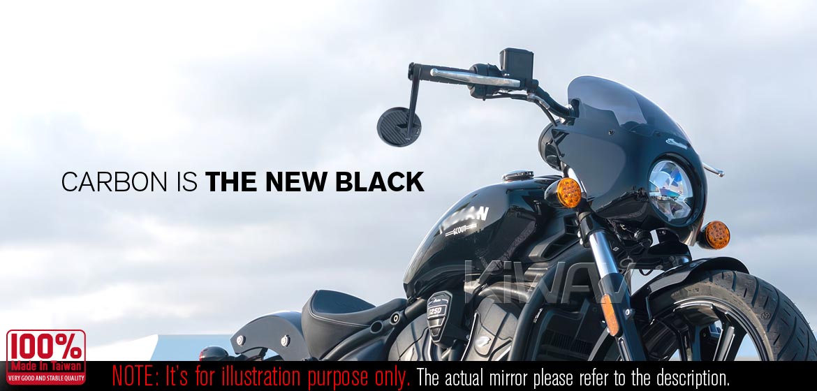 KiWAV bar end mirrors Mamba Round glossy carbon fiber compatible with specific Indian models