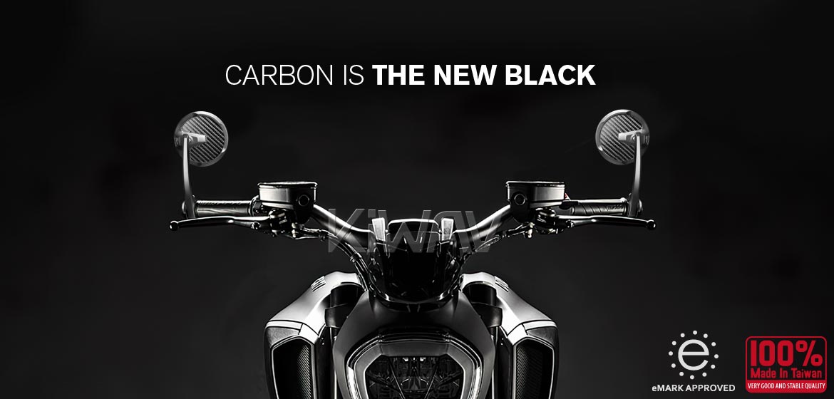 KiWAV glossy carbon fiber bar end mirrors Mamba Round compatible for BMW motorcycles