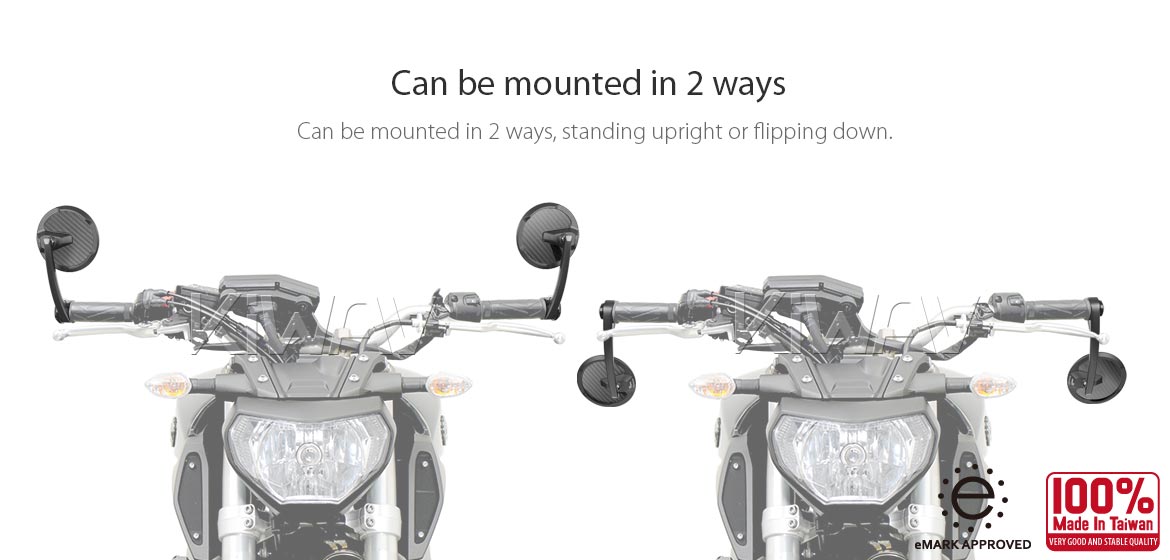 KiWAV glossy carbon fiber bar end mirrors Mamba Round compatible for BMW motorcycles