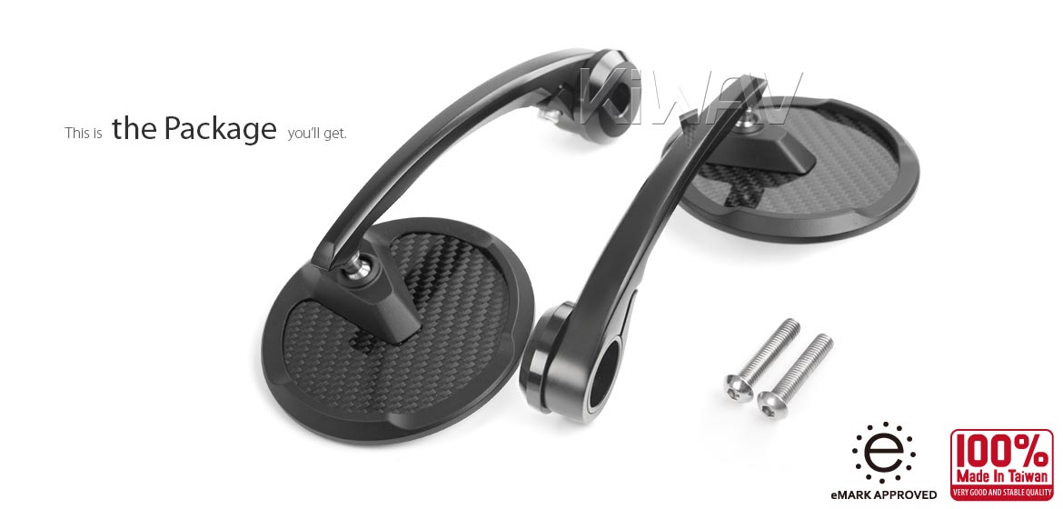 KiWAV bar end mirrors Mamba Round glossy carbon fiber for M8 mirror threaded handlebars motorcycles