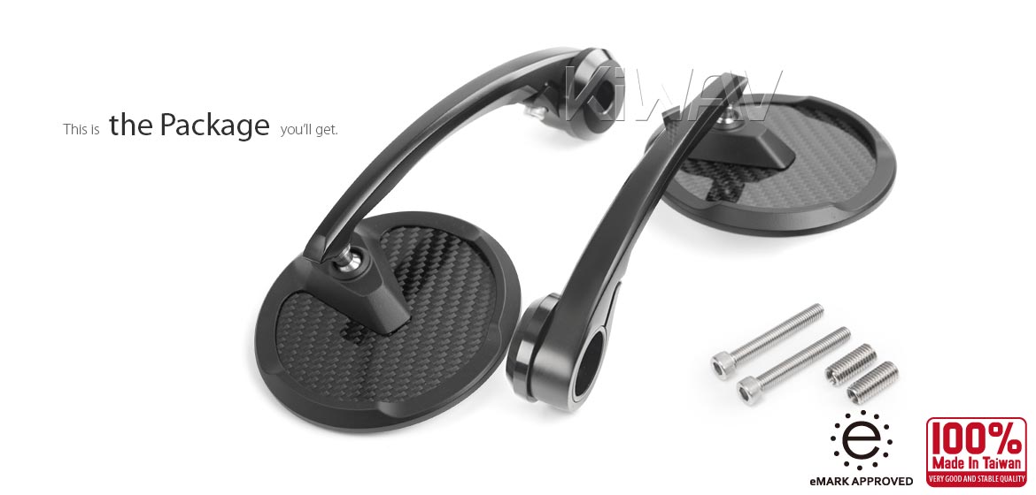 KiWAV bar end mirrors Mamba Round glossy carbon fiber for M8 mirror threaded handlebars motorcycles