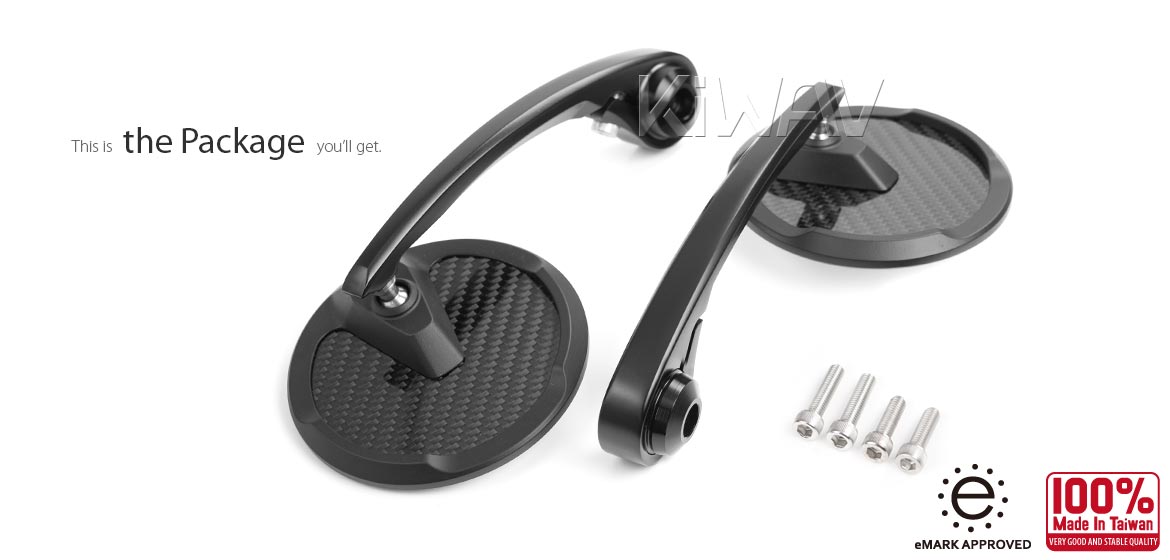 KiWAV bar end mirrors Mamba Round glossy carbon fiber compatible for Triumph water-cooled motorcycles