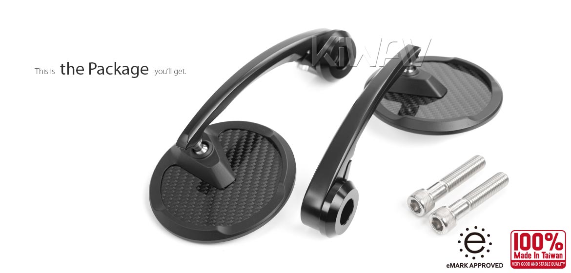 KiWAV glossy carbon fiber bar end mirrors Mamba Round compatible for BMW motorcycles