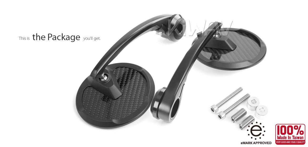 KiWAV bar end mirrors Mamba Round glossy carbon fiber compatible for BMW M10 threaded handlebar