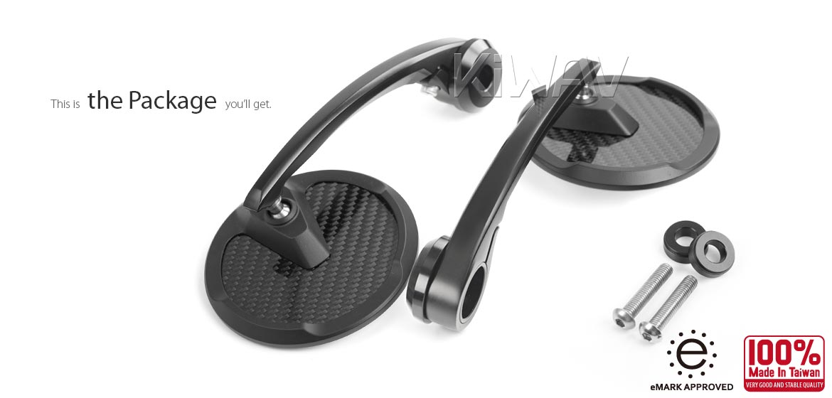 KiWAV bar end mirrors Mamba Round glossy carbon fiber compatible with BMW M8 threaded handlebar