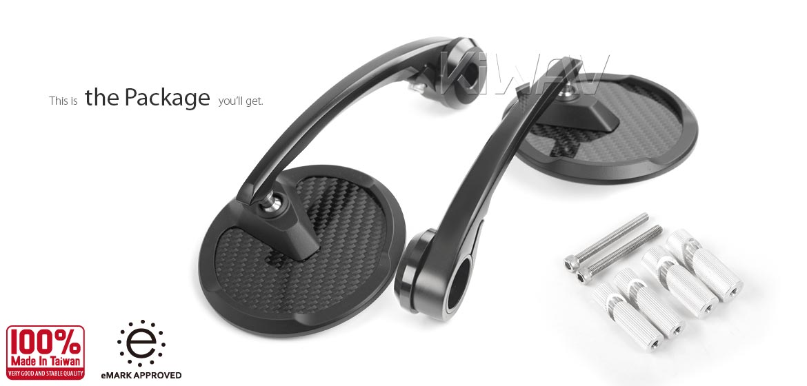 KiWAV glossy carbon fiber bar end mirrors Mamba Round for 7/8 inch hollow end handlebars motorcycles