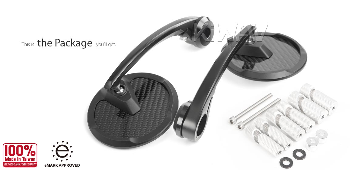 KiWAV glossy carbon fiber bar end mirrors Mamba Round compatible for Harley Sportster Dyna Softail XG street motorcycles