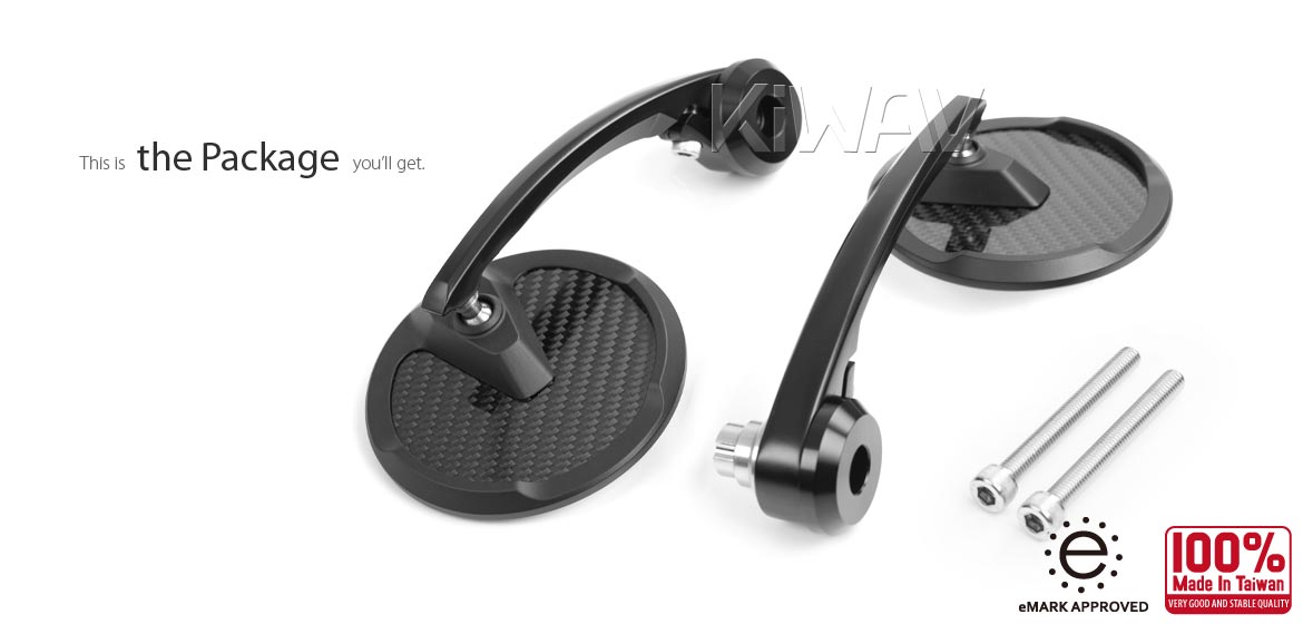 KiWAV glossy carbon fiber bar end mirrors Mamba Round compatible for Indian Scout Bobber motorcycles