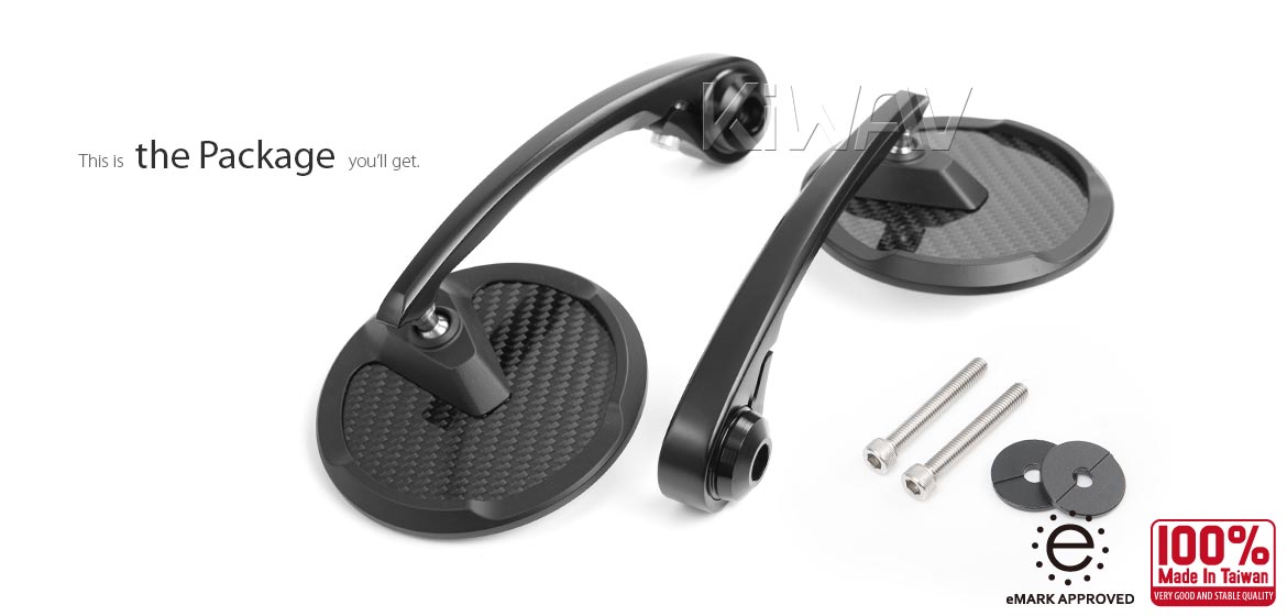 KiWAV glossy carbon fiber bar end mirrors Mamba Round compatible for Royal Enfield Interceptor 650 motorcycles