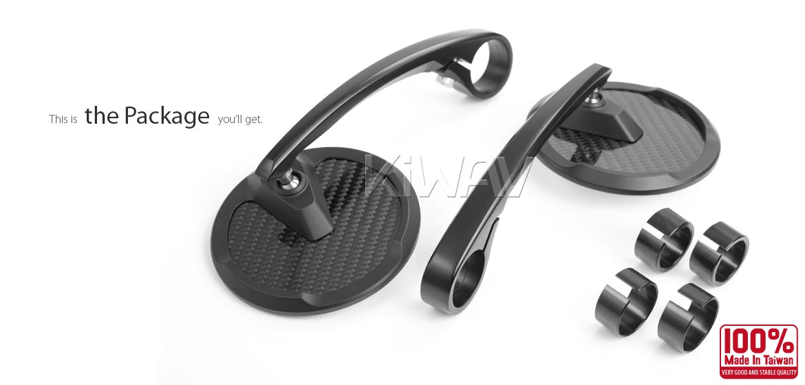 KiWAV bar end mirrors Mamba Round glossy carbon fiber for 22/25mm handlebar