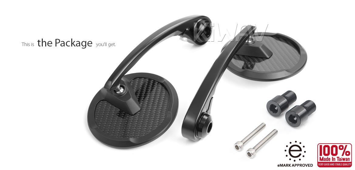 KiWAV glossy carbon fiber bar end mirrors Mamba Round compatible for Yamaha M16 threaded handlebars motorcycles