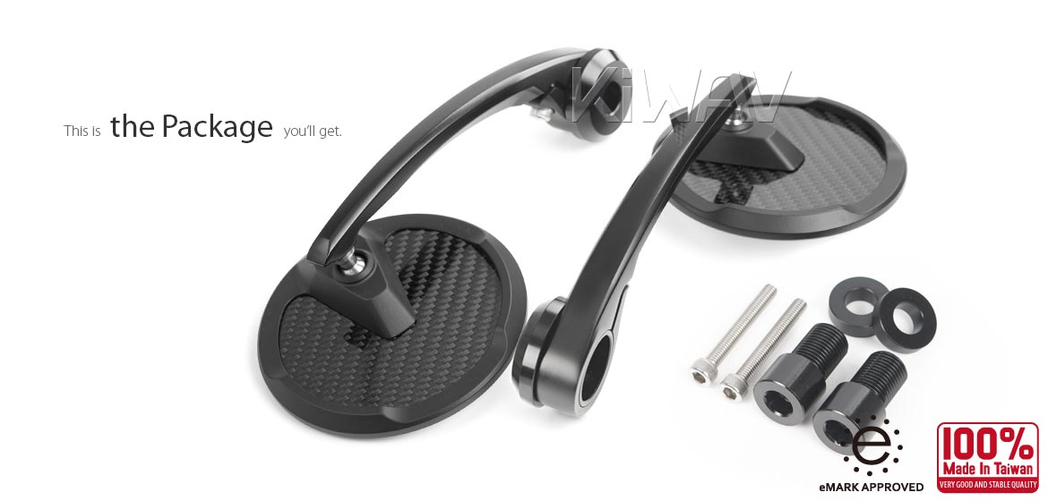 KiWAV heavy weight mirrors Mamba Round glossy carbon fiber compatible for Yamaha M16 threaded handlebars motorcycles