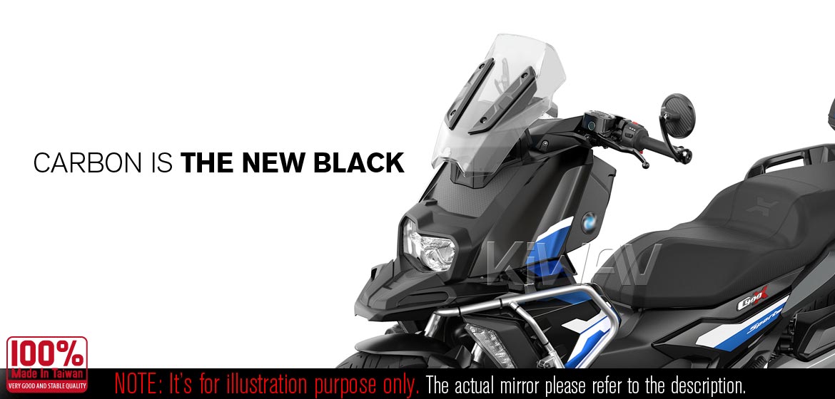KiWAV bar end mirrors Mamba Round matte carbon fiber compatible with BMW M8 threaded handlebar