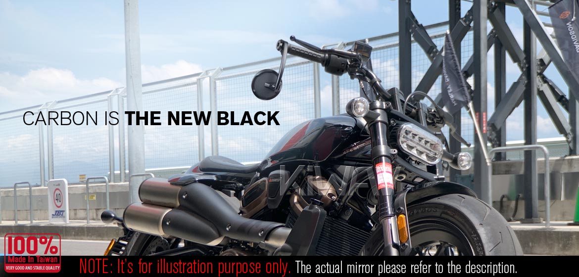 KiWAV bar end mirrors Mamba Round matte carbon fiber for M8 mirror threaded handlebars motorcycles