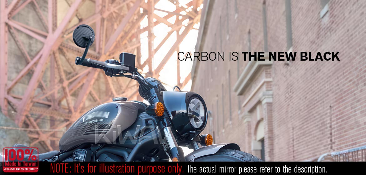 KiWAV bar end mirrors Mamba Round matte carbon fiber compatible with specific Indian models