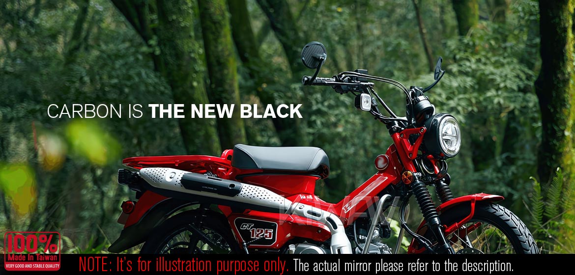 KiWAV bar end mirrors Mamba Round matte carbon fiber compatible with Honda specific mini motorcycles