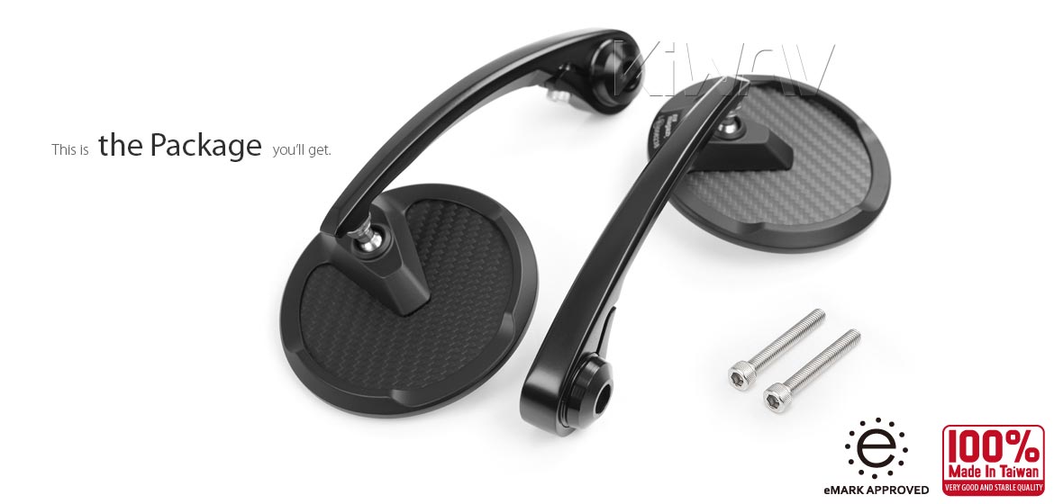 KiWAV matte carbon fiber bar end mirrors Mamba Round for M6 mirror threaded handlebars motorcycles