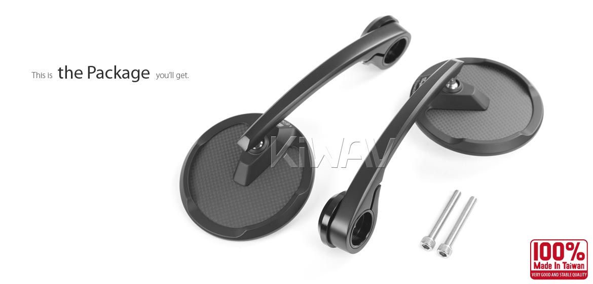 KiWAV heavy weight mirrors Mamba Round matte carbon for M6 mirror threaded handlebars motorcycles