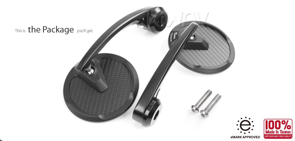 KiWAV bar end mirrors Mamba Round matte carbon fiber for M8 mirror threaded handlebars motorcycles