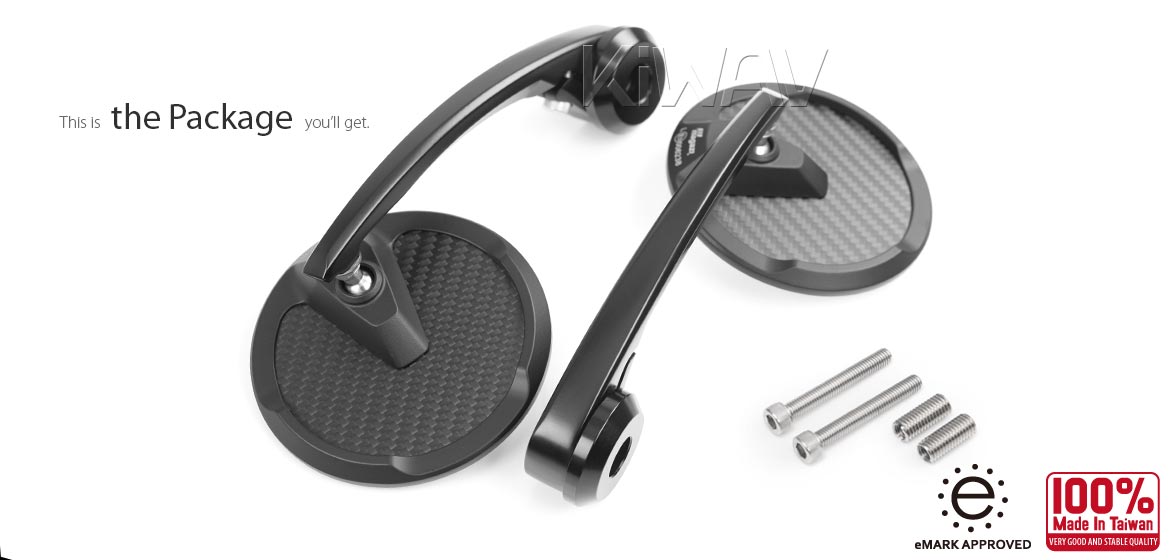 KiWAV bar end mirrors Mamba Round matte carbon fiber for M8 mirror threaded handlebars motorcycles