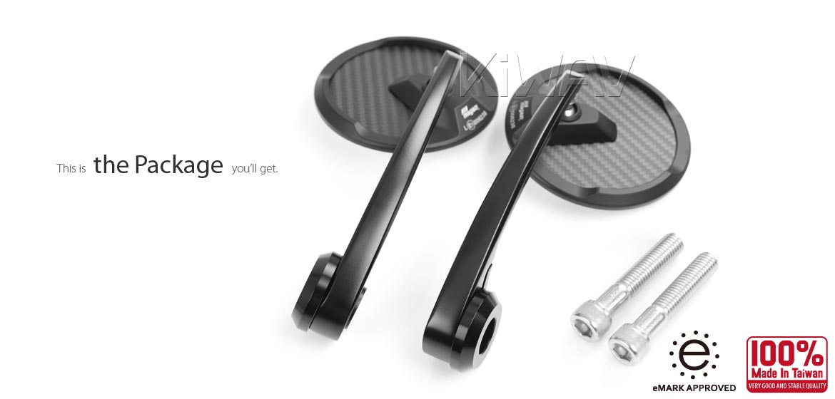 KiWAV matte carbon fiber bar end mirrors Mamba Round compatible for BMW motorcycles