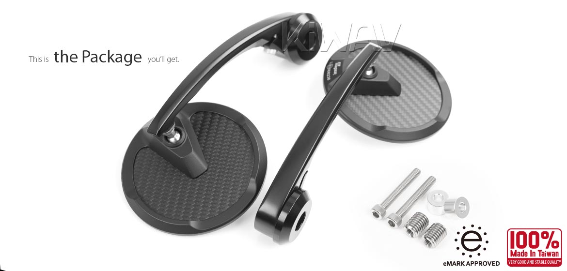 KiWAV bar end mirrors Mamba Round matte carbon fiber compatible for BMW motorcycles