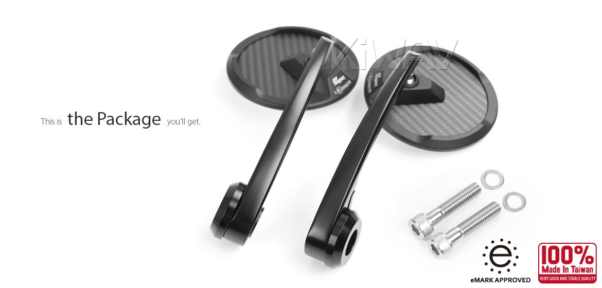 KiWAV bar end mirrors Mamba Round matte carbon fiber compatible for BMW M10 threaded handlebar