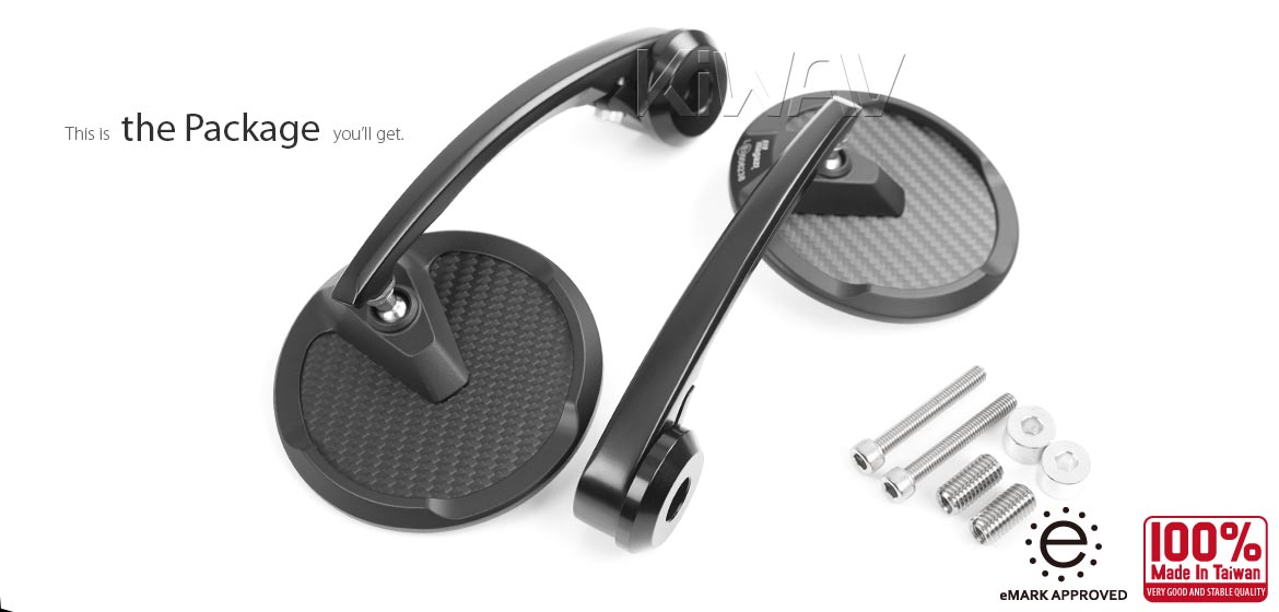 KiWAV bar end mirrors Mamba Round matte carbon fiber compatible for BMW M10 threaded handlebar