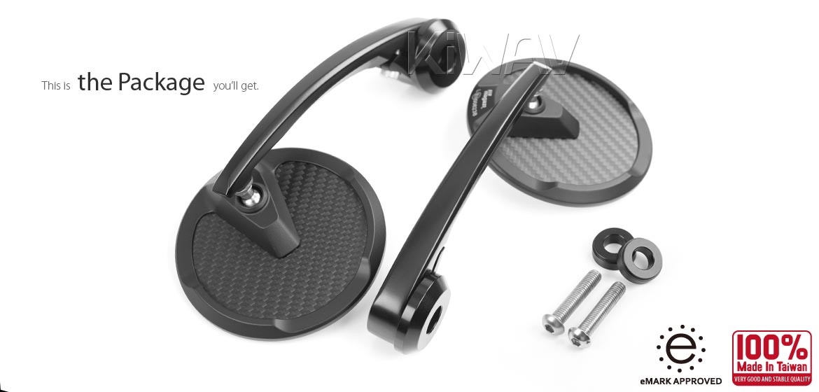 KiWAV bar end mirrors Mamba Round matte carbon fiber compatible with BMW M8 threaded handlebar