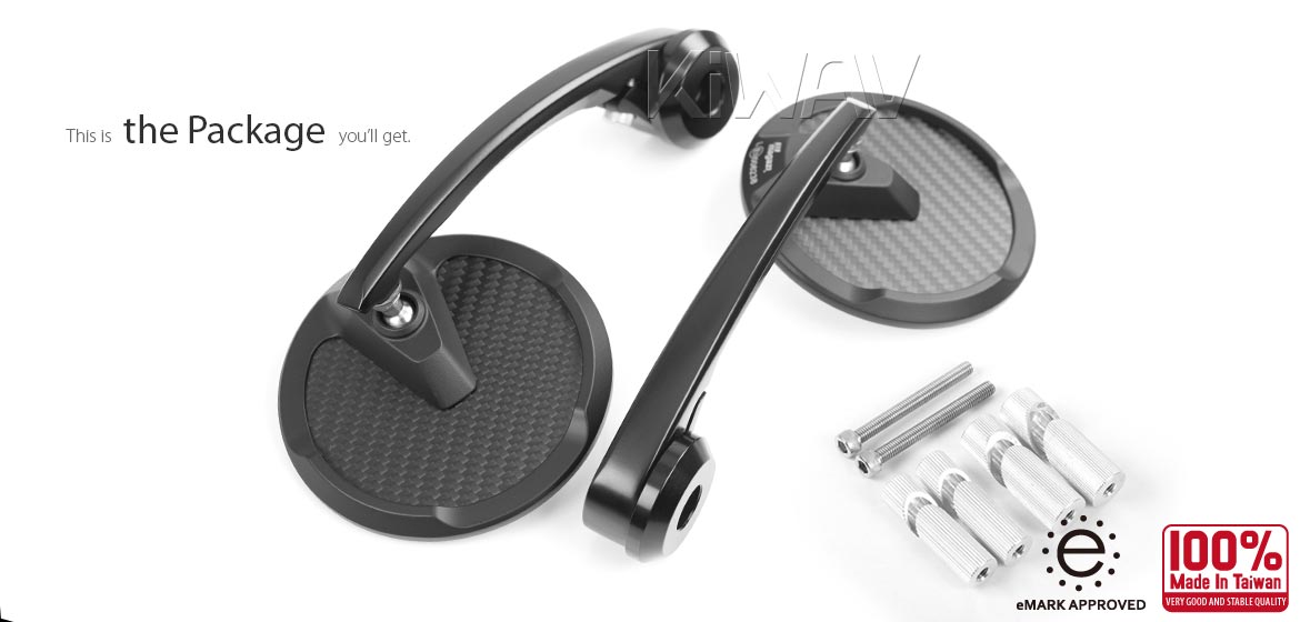 KiWAV matte carbon fiber bar end mirrors Mamba Round for 7/8 inch hollow end handlebars motorcycles