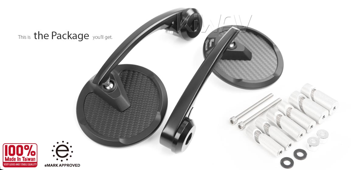 KiWAV matte carbon fiber bar end mirrors Mamba Round compatible for Harley Sportster Dyna Softail XG street motorcycles