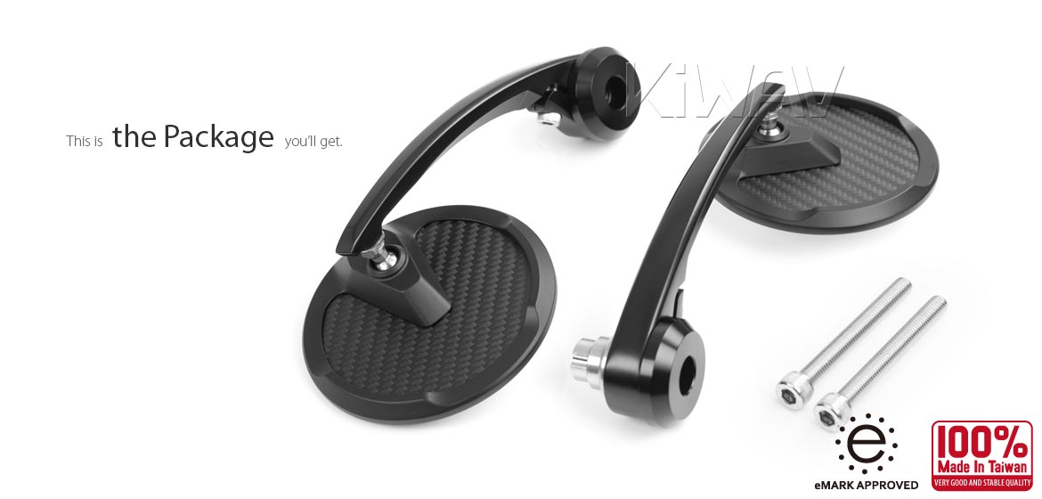 KiWAV matte carbon fiber bar end mirrors Mamba Round compatible for Indian Scout Bobber motorcycles