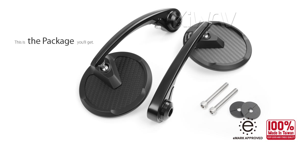 KiWAV matte carbon fiber bar end mirrors Mamba Round compatible for Royal Enfield Interceptor 650 motorcycles