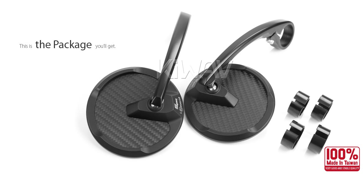 KiWAV bar end mirrors Mamba Round matte carbon fiber for 22/25mm handlebar