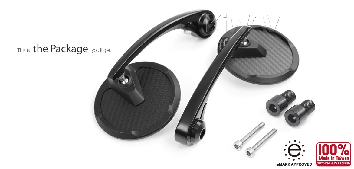 KiWAV matte carbon fiber bar end mirrors Mamba Round compatible for Yamaha M16 threaded handlebars motorcycles