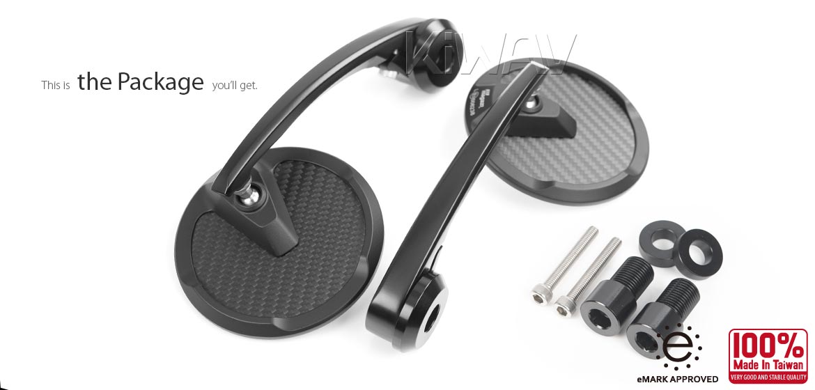 KiWAV heavy weight mirrors Mamba Round matte carbon fiber compatible for Yamaha M16 threaded handlebars motorcycles