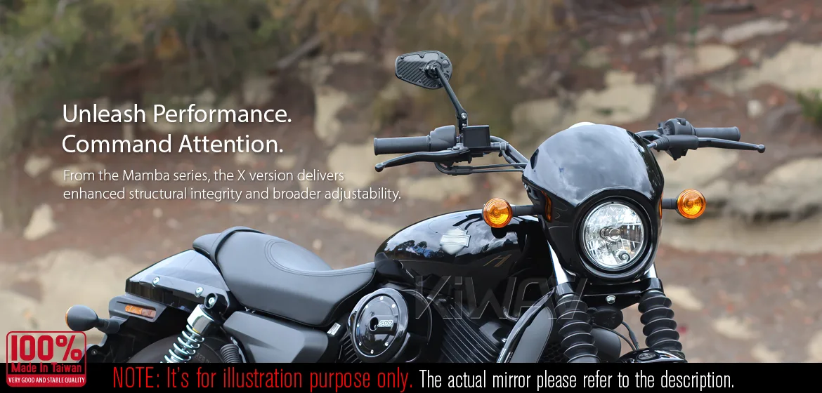 KiWAV motorcycle real carbon fiber mirror MambaX a piece compatible with Harley Davidson Street 500/750
