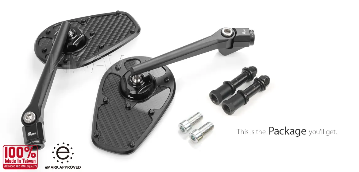 KiWAV motorcycle real carbon fiber mirror MambaX a pair compatible with Triumph 25mm handlebar and go-through mounts