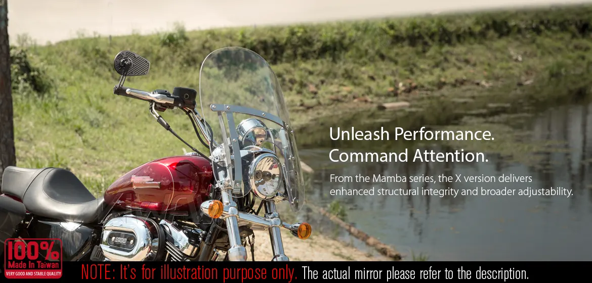 KiWAV motorcycle bar end mirror MambaX black a piece compatible with Harley Davidson Sportster Dyna Softail XG street