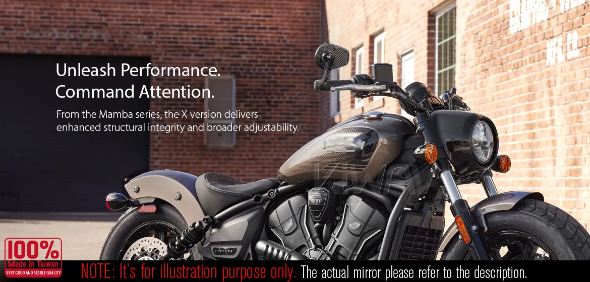 KiWAV motorcycle bar end mirror MambaX black a piece compatible with Indian Scout Bobber