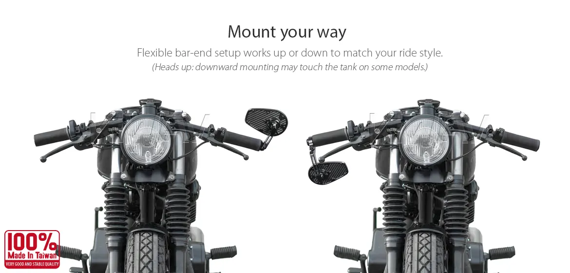 KiWAV motorcycle bar end mirror MambaX black a piece compatible with Triumph water-cooled models