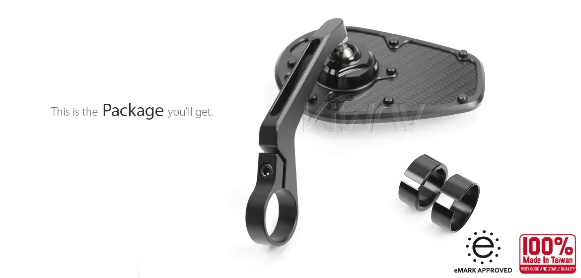 KiWAV motorcycle bar end mirror MambaX black a piece for 22/25mm handlebar