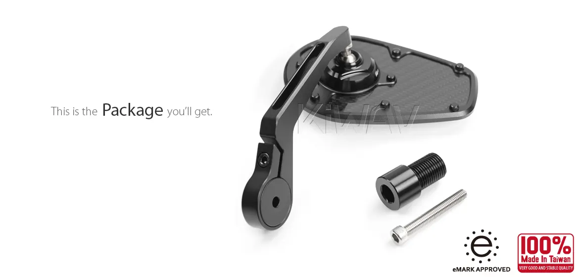 KiWAV motorcycle bar end mirror MambaX black a piece compatible with Yamaha M16 threaded handlebars
